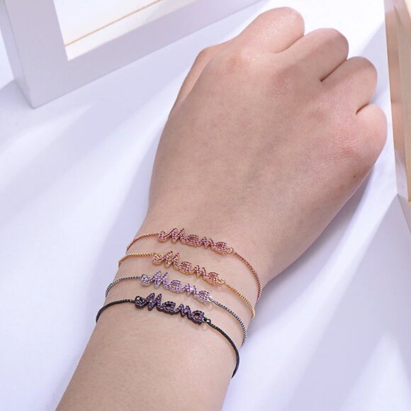 Mom To Be Girl Mama Pink Letters Rose Gold Bracelet - Picture 6 of 6